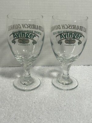 2 AYINGER BREWERY ALTBAIRISCH DUNKEL TULIP STEMMED BEER GLASSES 7  JJ