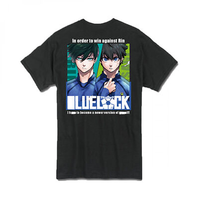 Blue Lock Rin & Isagi Front and Back Print T-Shirt Black | eBay