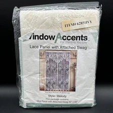 Window Accents Ivory Lace Window Panel With Swag NEW NOS 40 x 84"