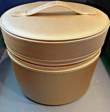 Bobbi Brown Gold Round Large Cosmetic Makeup Bag  Mirror 8x8x6.5 New TRAVEL