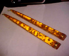 # 1 Pair 1960's Vintage 12" Tall Orange w/ Gold Flakes Lucite Mcm Taper Candles