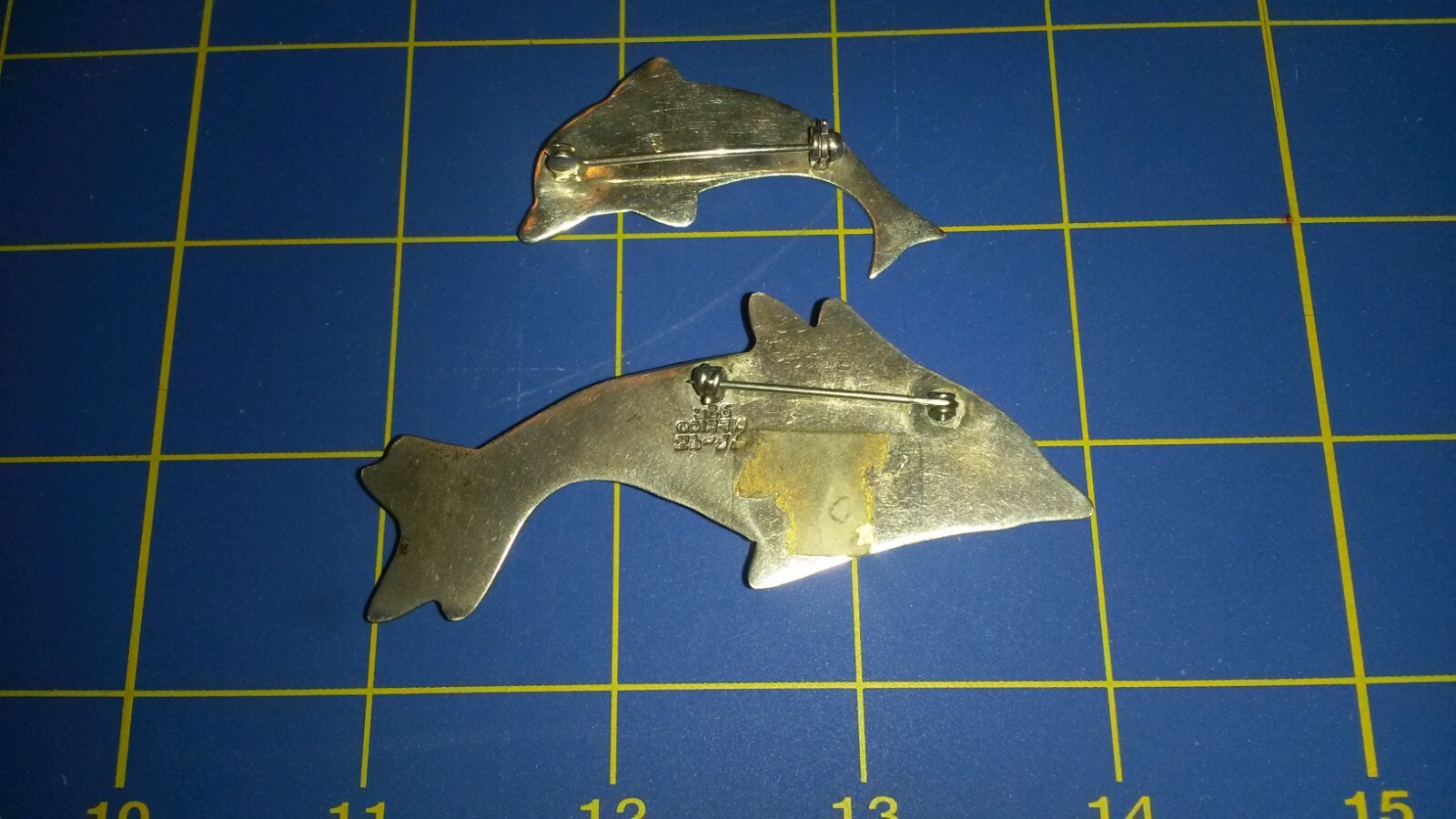 Sterling Silver Dolphin Pair Pins Vintage Heavy Q… - image 2