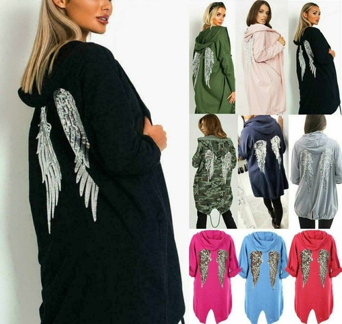 New Ladies Sequin Angel Wings Back Parker Hoodie Jacket Coat Cardigan - 第 1/9 張圖片