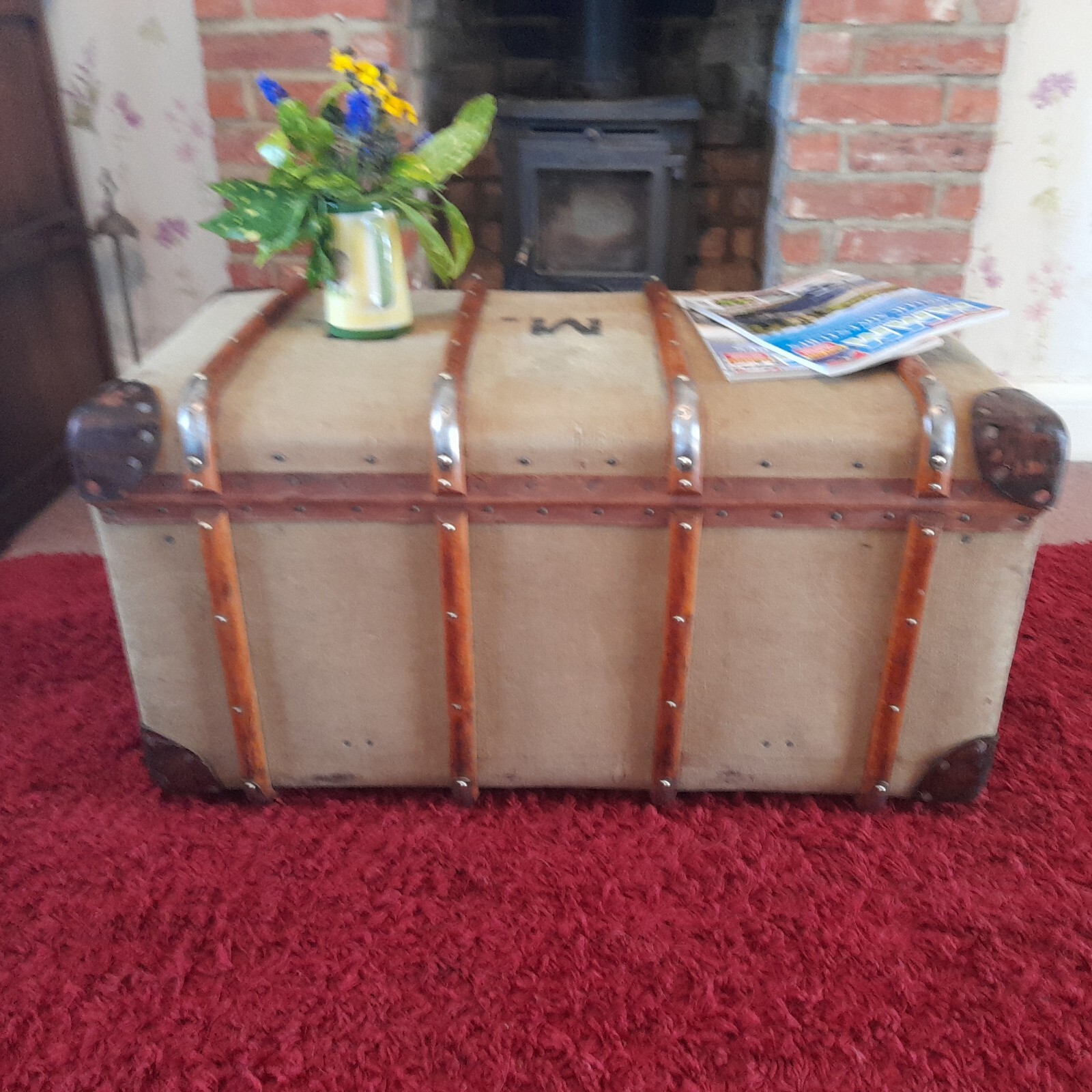 luxury Vintage Bentwood Steamer Trunk Antique Storage Chest Coffee