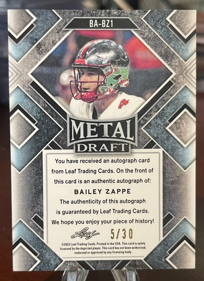 2022 Leaf Metal Draft BAILEY ZAPPE AUTO Silver Wave #d 05/30 Patriots 🔥🔥🔥 - Image 2 of 2