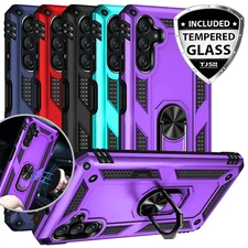 For Samsung Galaxy A26 5G Ring Case Magnetic Support Metal Stand +Tempered Glass