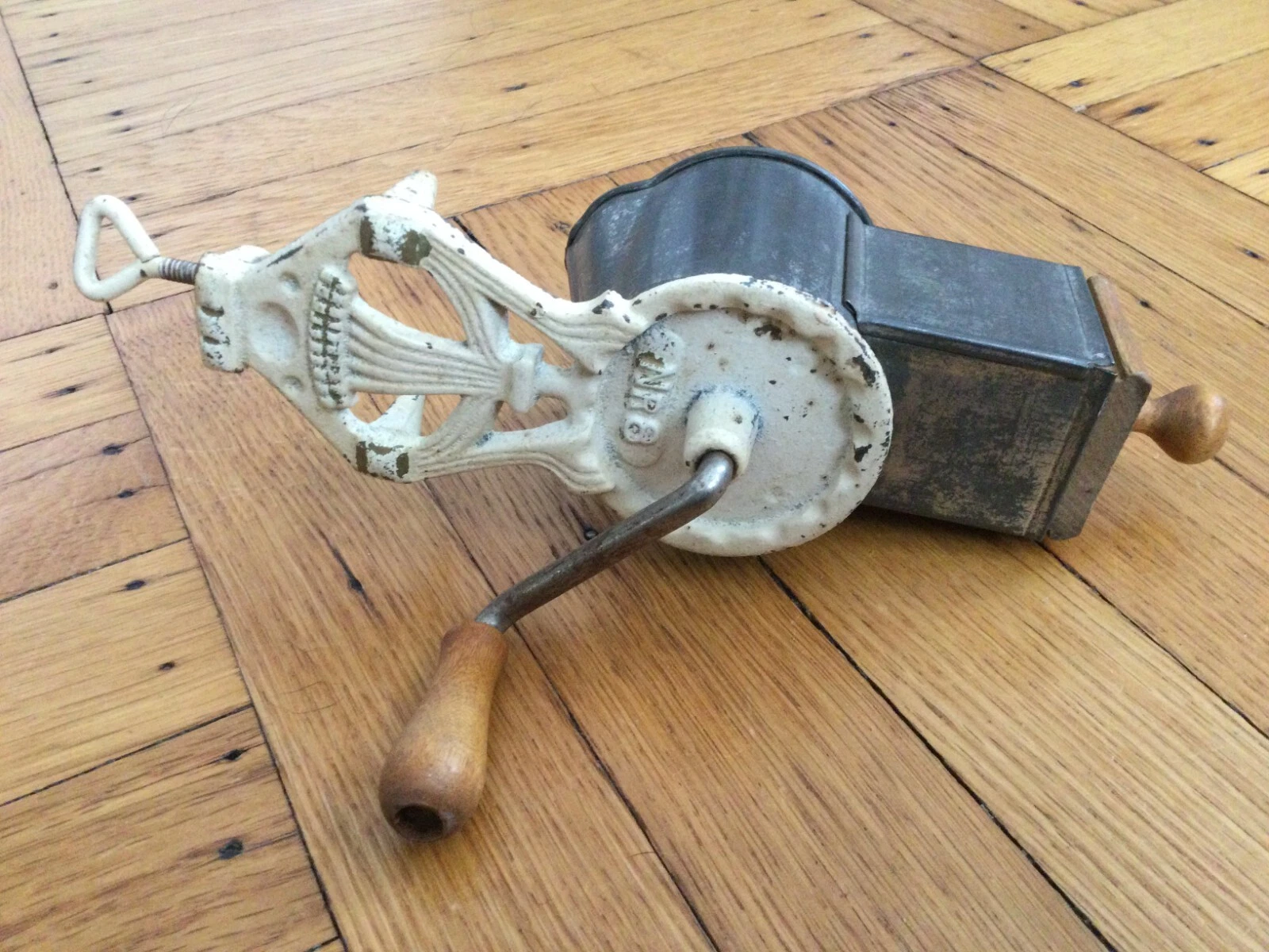 Vintage Cast Iron Spice Grinder Table Mount Wood Press Made in Sweden