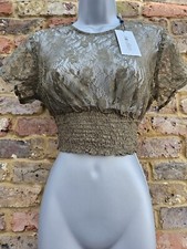 Corset Story Olive Green Khaki Lace Cover Up Elasticated Short Sleeve Crop Top