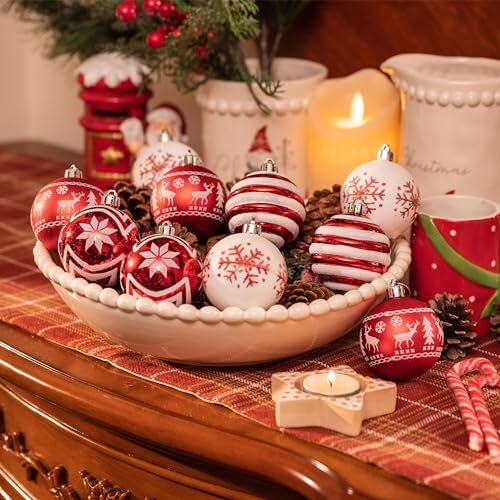 Christmas Ornaments Tree Decorations, 24ct Red and White Shatterproof Redwhite - Bild 4 von 6
