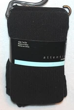 Attention Black Control Top Ribbed & Solid Opaque Tights 2 Pair - S/M or M/L