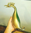 13" Large Gold and Green Bird 1960s Vintage Modern Murano Art Glass Figurine
