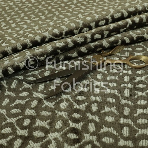 New Small Geometric Pattern Soft Brown Velvet Textured Upholstery Quality Fabric - Picture 2 of 5