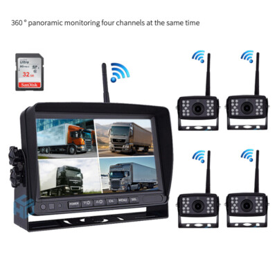 7'' AHD Wireless Backup Camera Monitor DVR Truck Digital Split Screen Recording