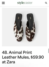 Zara Cow Print Calf Hair Flat Mules Brown White Size 36 US Women’s 6 $60 New