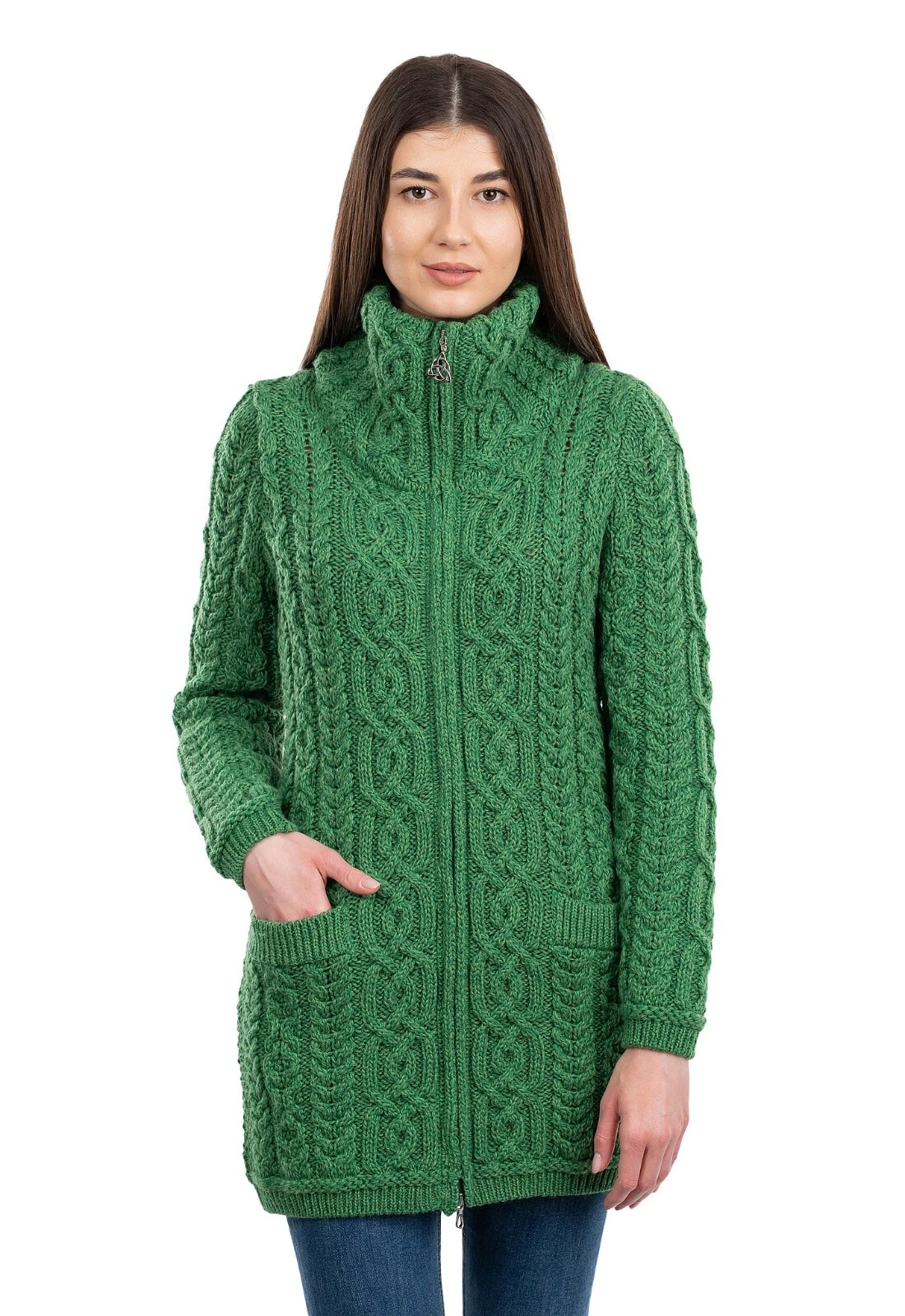 SAOL Irish Aran Zip Women's 100% Merino Wool Cardigan Sweater Coat with Pockets
Opens in a new windo
