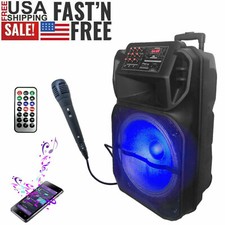 12 inch Portable BT Speaker Heavy Bass Party Loud Speaker System W/ MIC FM LED