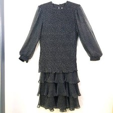 Vintage polka dot drop waist layered ruffles dress Laura Michaels 10