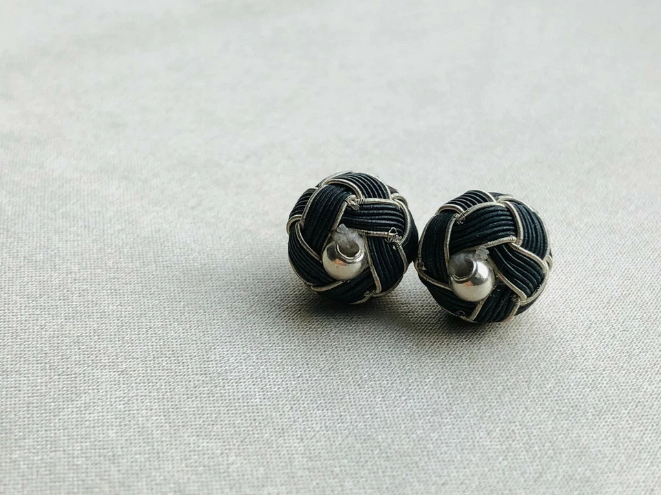 Silver Beaded Earrings, Handmade Earrings, Kazaziye Silk Wire Wrapped Studs - Image 2 of 3