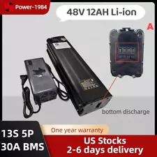 48V 12Ah EBIKE Battery Pack Lithium Li-ion BMS Electric Bicycle Bottom Connector