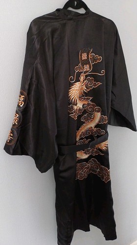 TANGYI MENS KIMONO ROBE BLACK & ORANGE EMBROIDERED SATIN XXL 42 - 48" ORENTIAL - Picture 13 of 19