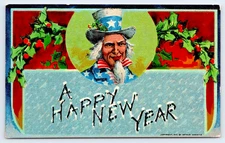 Postcard 1912 Patriotic Uncle Sam Happy New Year Embossed A76