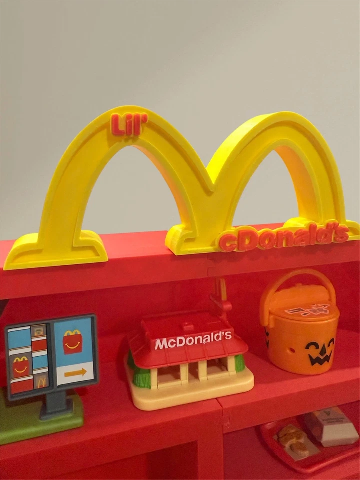 Red & Yellow Display Shelf w/ Sign for Lil McDonald’s Happy Meal Toys (No Toys) - Image 4 of 4