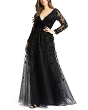 Mac Duggal Embellished V-Neck Gown Sz 4 Black Mrso $798