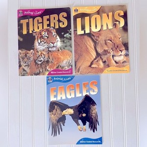 Animal Lives Book Set: Tigers Lions Eagles Photographs Fun Learning Soft Cover