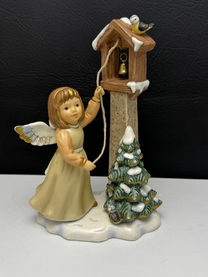 Goebel  Angel At Bell Tower 7-1/2'' Tall Figurine #44073 Gold Dress