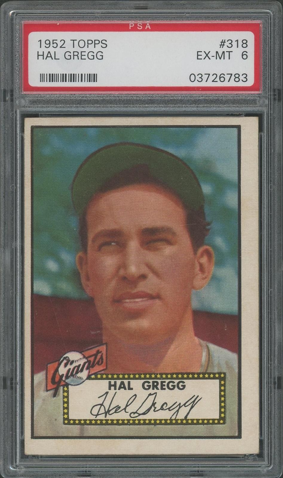1952 Topps Baseball #318 Hal Gregg Rookie PSA 6 (EX-MT)