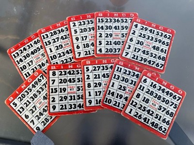 Vintage Bingo Cards Lot of 10 Reusable  Orange Hard Cards Game Night Classroom