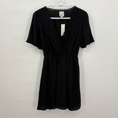 Blue Rain Francesca's Black Lace Trim Surplice Mini Dress XXS WS50606 NWT
