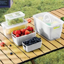 Produce Containers for Fridge,3 Set Fruit Containers with Removable Colander, Bp