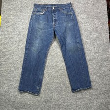 Levi's 501 Jeans Men's Blue Denim Mid Rise Relaxed Straight Button Fly - 36X32