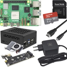 Raspberry Pi 5 PCIe M.2 NVMe Kit | 45W Power Supply | Active Cool | 64GB SD | HDMI