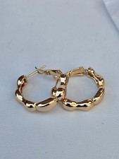 18ct Rose Gold Plated Bamboo Style Hoop Earrings Hypoallergenic 20mm