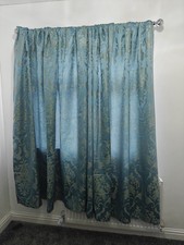 Teal turquoise and gold jacquard or damask patterned curtains L 72"W 65" VGC