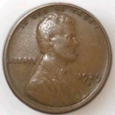 Great Depression 1929 S Lincoln Wheat 1C Fine Condition Circulated Copper Penny 