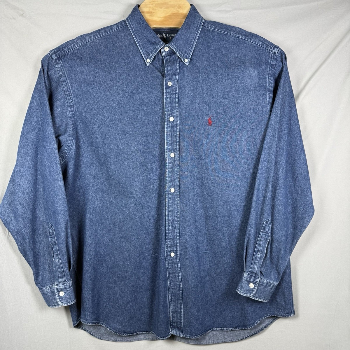 トップス 90s Polo Ralph Lauren BLAIRE BD Denim XL Ralph Lauren Blaire Denim Shirt - Blue - L – Headlock