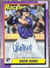 2025 Topps Update Drew Romo 1990 Topps On Card Auto RC - Colorado Rockies