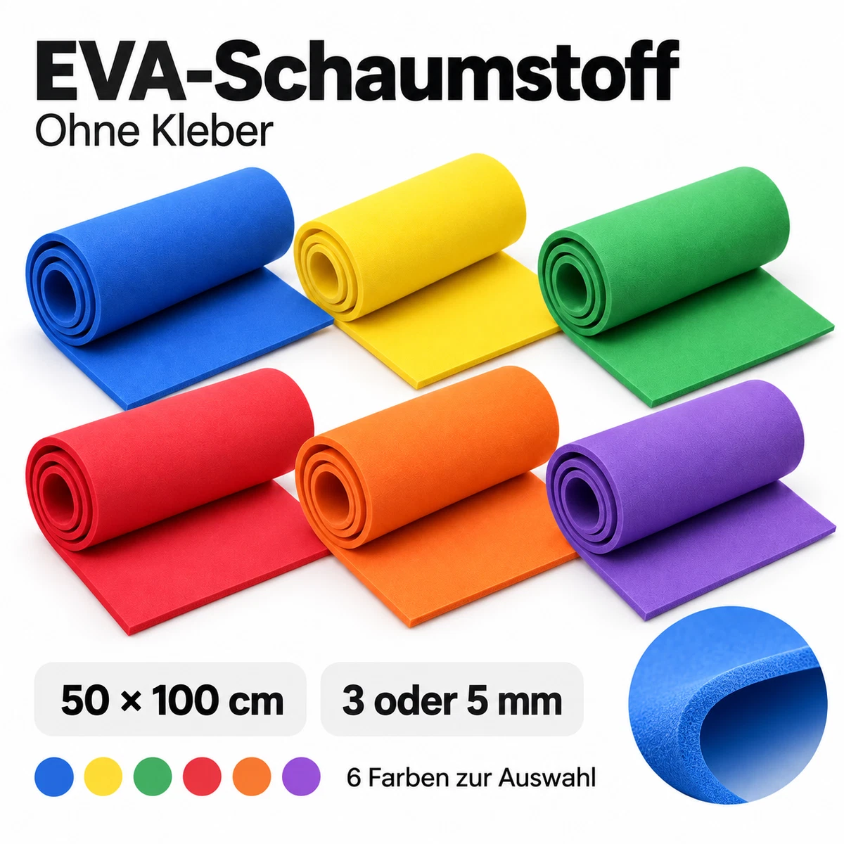 EVA Foam Schaumstoff Platten Bunt 80 kg/m³ Moosgummi Cosplay Basteln 50x100cm
