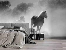 3D Gray Running Horse Wallpaper Wall Mural Removable Self-adhesive 75