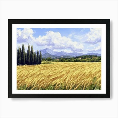 Toskanisches Weizenfeld 1 Kunstdruck gerahmt Wandbild Poster Leinwanddruck Bild