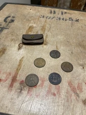 Antique Genuine Leather Double Sovereign / Coin Pouch Case With Coins