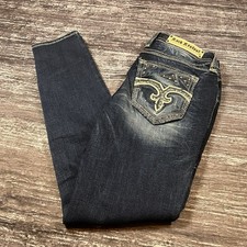 Rock Revival Hibiscus Jeans Size 29 Mid Rise Boot Stretch Denim Rhinestone