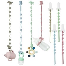 8-Pack Baby Pacifier Clips Straps Set - Dino Silicone Attachments