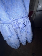 Handmade Girls Formal Blue Lace Dress Sleeveless Satin Bow Back Zipper Size 10