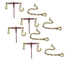 4 Pcs Ratchet Binder with Grab Hook w/ 4 Pcs Trailer Hitch Safety Chain with ...