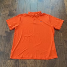 Under Armour Polo Shirt Mens XXL-2X-Orange Short Sleeve Loose Fit Heat Gear-Golf