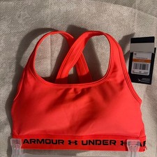 Under Armour Women s Compression UA CROSSBACK Sports Bra Pullover neon coral nwt